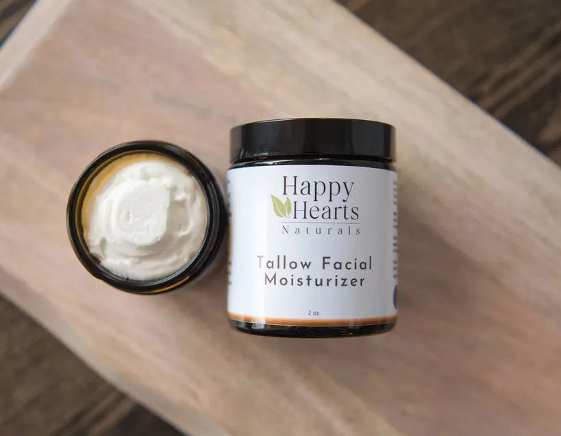 Happy Hearts Naturals 2 oz Facial Tallow Moisturizer - Grass-Fed Tallow & Botanical Oils Blend for Deep Hydration & Radiant Skin - 2 oz jar