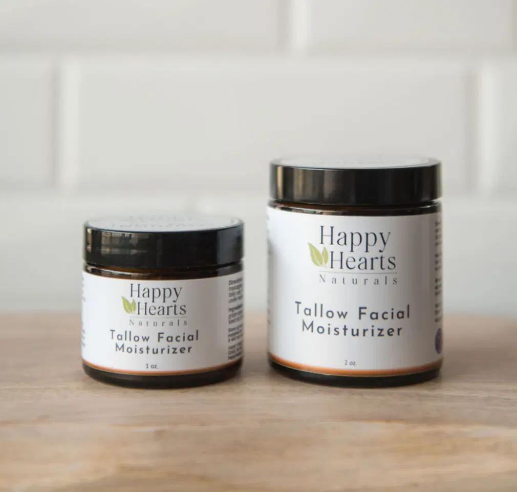Happy Hearts Naturals 2 oz Facial Tallow Moisturizer - Grass-Fed Tallow & Botanical Oils Blend for Deep Hydration & Radiant Skin - 2 oz jar