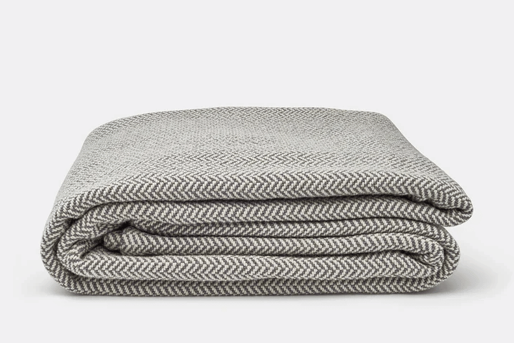 Herringbone Weave Cotton Blanket – 100% USA Organic Cotton Blanket in Multiple Sizes - Throw / Mountain Grey