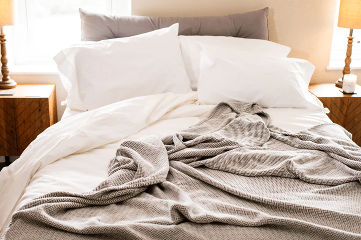 Herringbone Weave Cotton Blanket – 100% USA Organic Cotton Blanket in Multiple Sizes - Throw / Mountain Grey