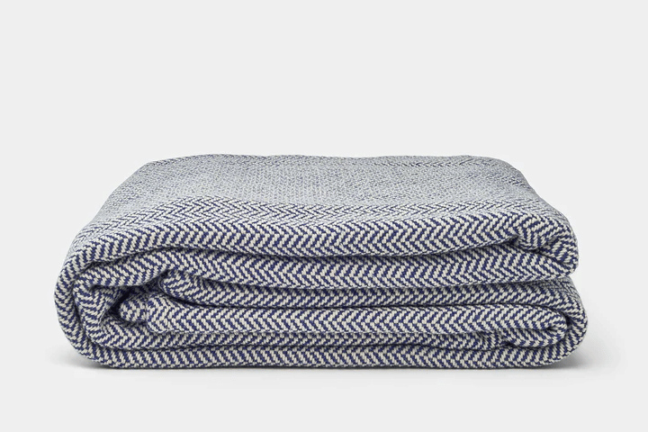 Herringbone Weave Cotton Blanket - King/Cal King / Patriot Blue