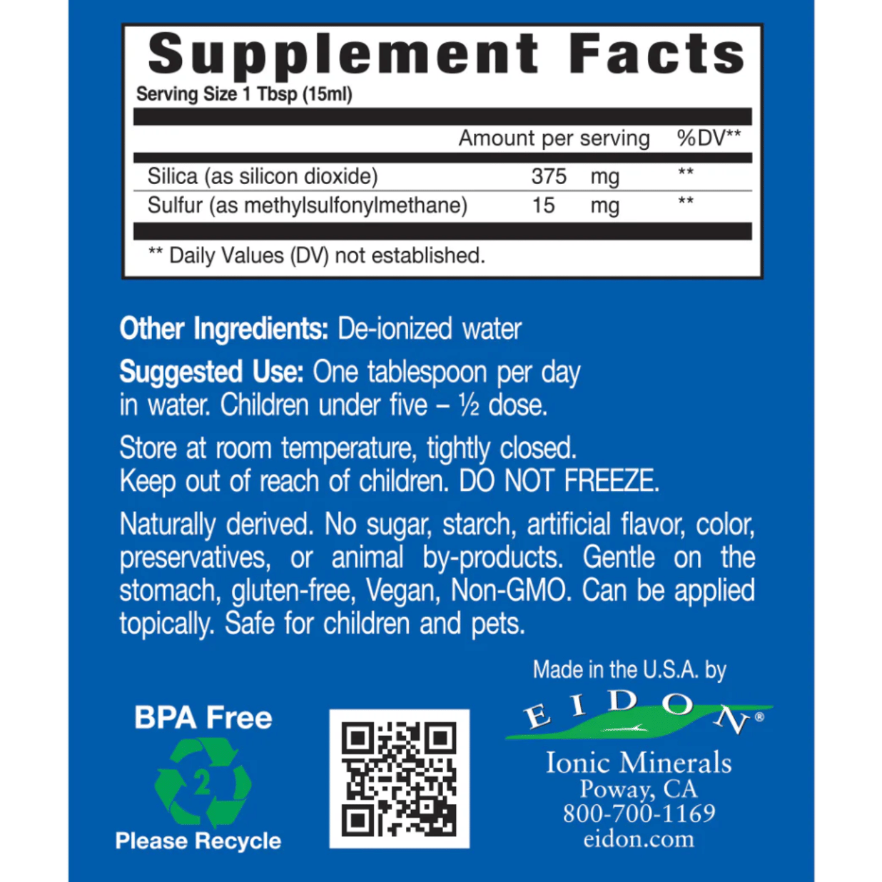Mineral Blend - Joint Support - Ionic Silica & Sulfur Drops for Joint Comfort & Flexibility, Vegan & Gluten-Free - 18oz Regular Strength