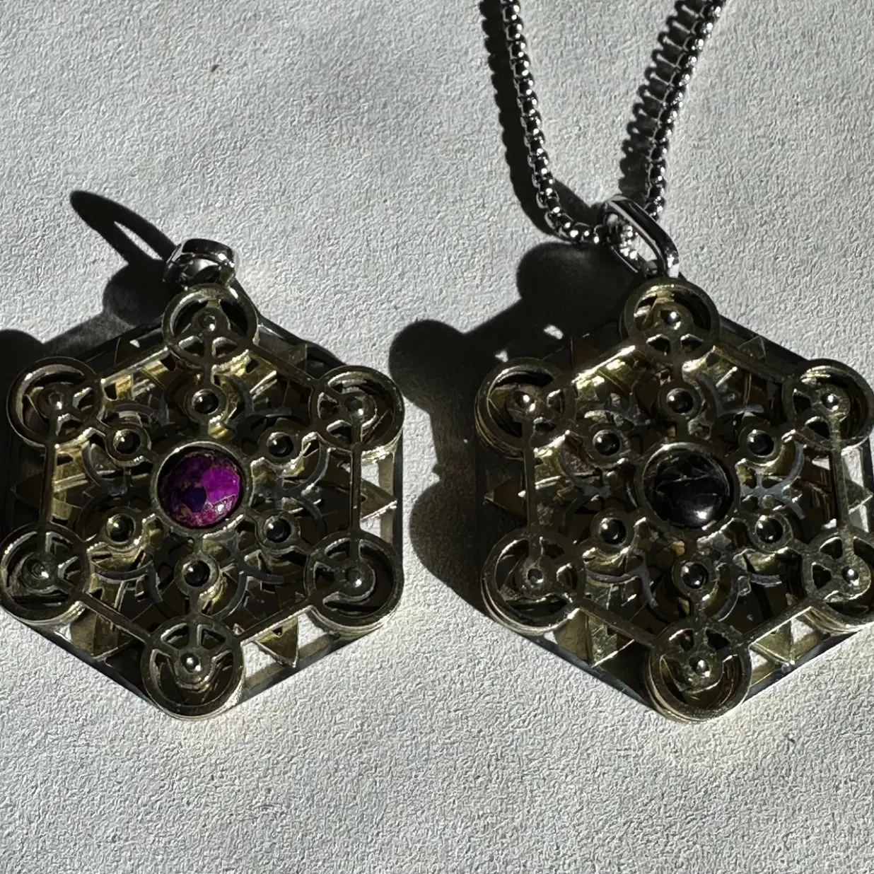 Quantum Medallion – Stainless Steel and Brass Frequency Medallion with Sacred Geometry and Semi Precious Stones