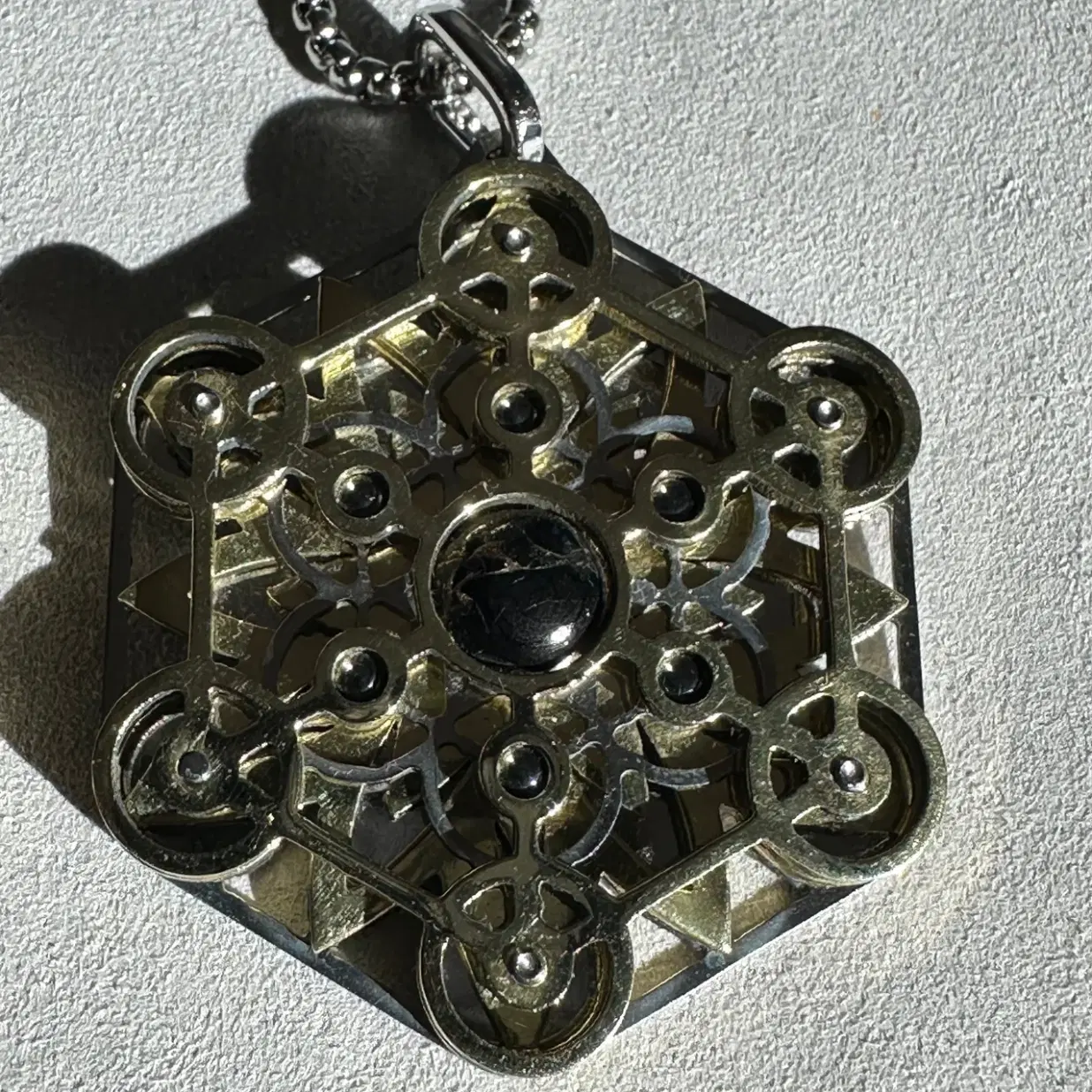 Quantum Medallion – Stainless Steel and Brass Frequency Medallion with Sacred Geometry and Semi Precious Stones